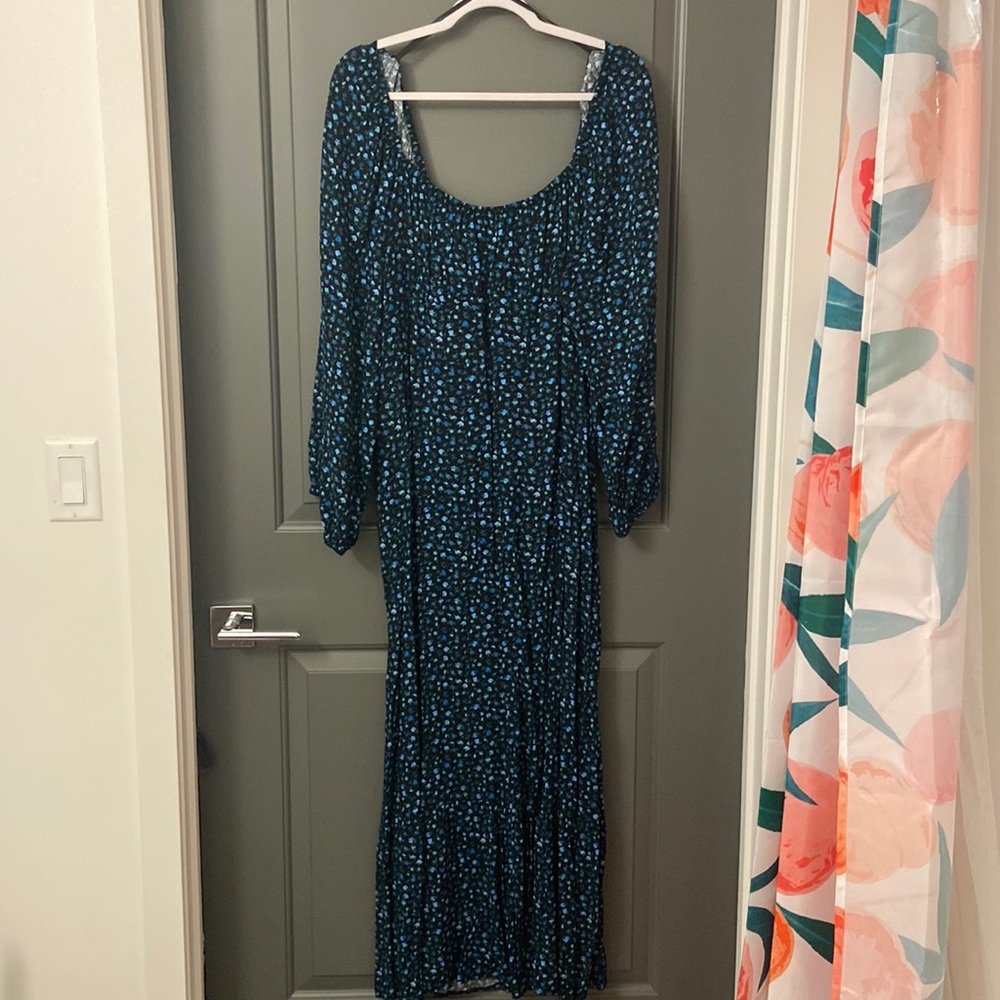 Blue Floral Print Maxi Dress